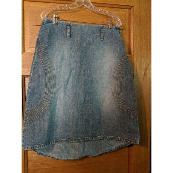 Gloria Jean Skirt Size M Medium Denim Blue Modest Womens Asymmetrical - Picture 1 of 6